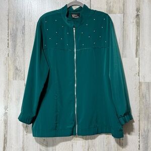 Vintage Teal Bomber Jacket with Silver Studs Golden Girls 1980’s